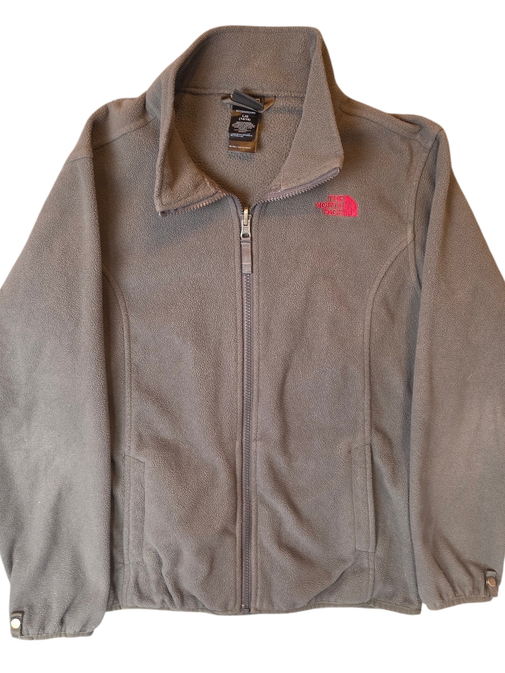 The North Face Gray Full-Zip Fleece Jacket with Red Logo Large Preppy Gorpcore